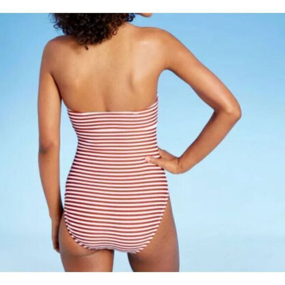 Kona Sol Sz S (4-6) Red/White Striped Twist Bandeau Med. Coverage 1-Pc Swimsuit - Picture 8 of 8